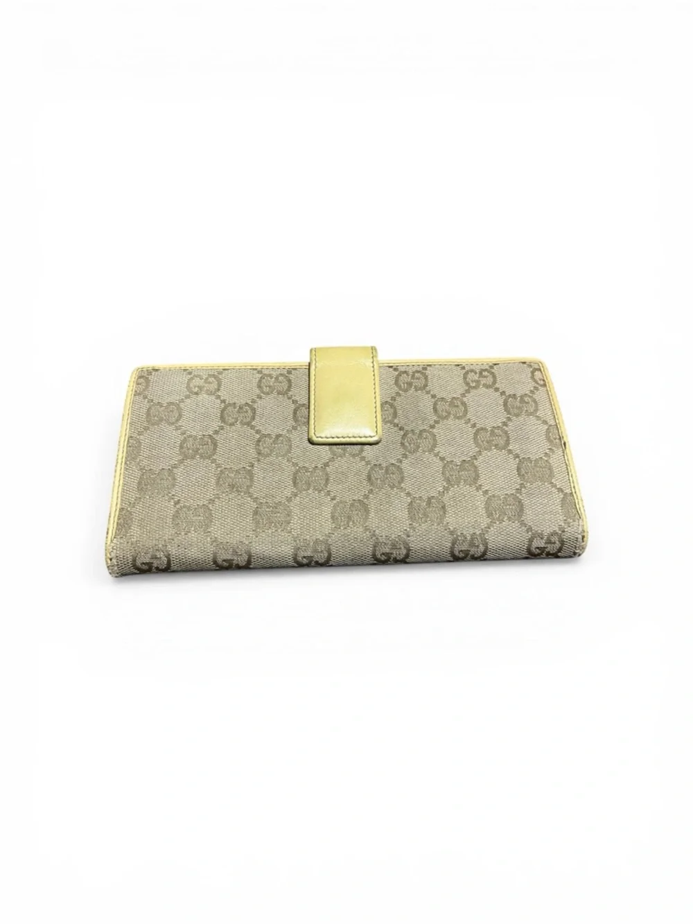 Gucci Beige Monogram GG Continental Wallet with Yellow Trim Authentic - Picture 3 of 11